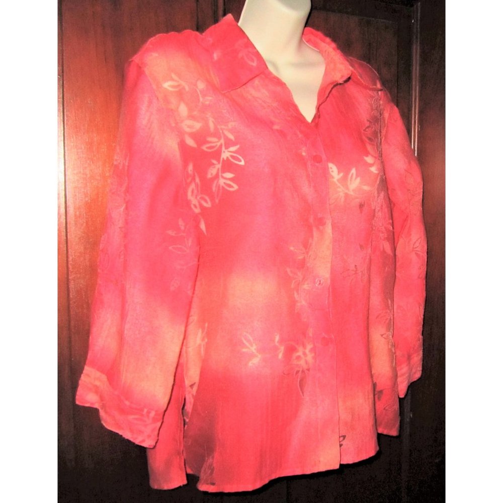 Coldwater Creek Women's Floral 3/4 Sleeve "Burnout" Shirt - Excellent Cond.! B4